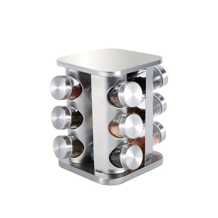 Rotating Stainless Steel Spice Rack Organizer with Glass Jars – 2/3/4/5-Tier Polished Cubby Shelf for Seasoning, Dishware & Countertop Storage
