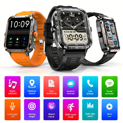 1.95" Smart Watch with LED Flashlight | Waterproof, 100+ Sports Modes, USB Charging | Compatible with Android & iPhone
