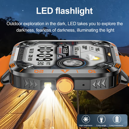 1.95" Smart Watch with LED Flashlight | Waterproof, 100+ Sports Modes, USB Charging | Compatible with Android & iPhone
