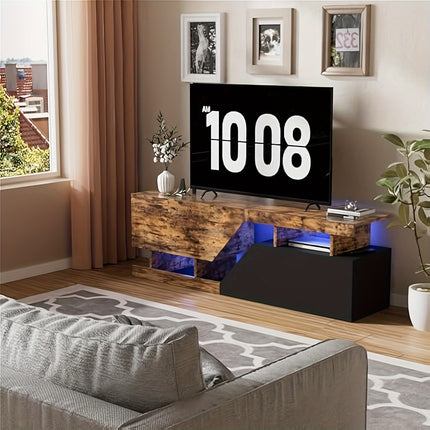 Retro TV Stand for TVs up to 65” – 140cm Wood Entertainment Unit with 2 Drawers & Open Shelf, Floor-Mounted Media Console in Brown/Black by MSFE