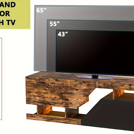 Retro TV Stand for TVs up to 65” – 140cm Wood Entertainment Unit with 2 Drawers & Open Shelf, Floor-Mounted Media Console in Brown/Black by MSFE