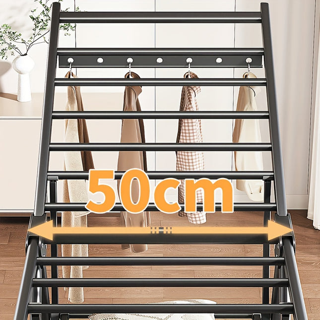 Heavy-Duty Folding Clothes Drying Rack – Aluminum A-Frame with Shoe Rack, Adjustable Height, 4 Wheels, Tool-Free Setup | Indoor/Outdoor | Gray