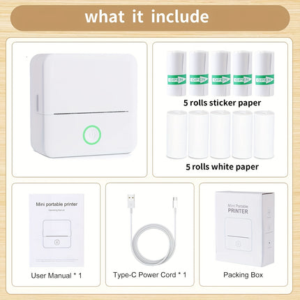X6 Mini Thermal Printer – Wireless Portable Bluetooth Printer for Labels, Photos, Worksheets, Texts | Rechargeable 800mAh | Includes 5 Adhesive Paper Rolls