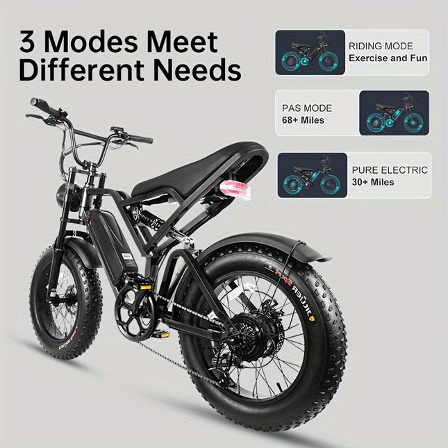 SAIBAIKE Adult Electric Bike – 48V 15Ah Battery, 68-Mile Range, 7-Speed Off-Road E-Bike