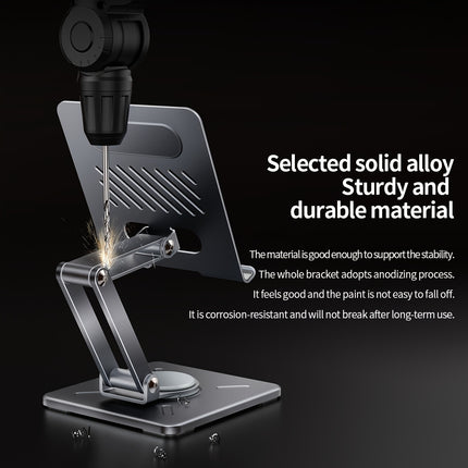 Golden Desktop Rotating Tablet & Phone Stand – Adjustable, Foldable, Universal Carbon Steel Holder for iPad & Smartphones