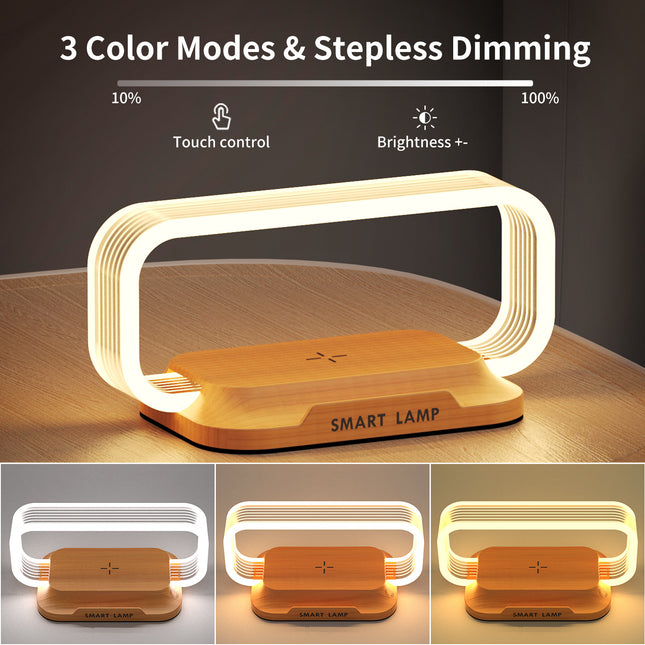 LED Bedside Lamp with Wireless Charger, Touch Control, 3 Color Modes, Stepless Dimming, Can Be Phone Holder for Bedroom, Home, Dorm and Office