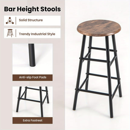3-Piece Bar Table & Chairs Set – Industrial Pub Table with Wine Glass Holders & 6-Bottle Rack, Counter Height Dining Set for Kitchen, Living Room (Black)