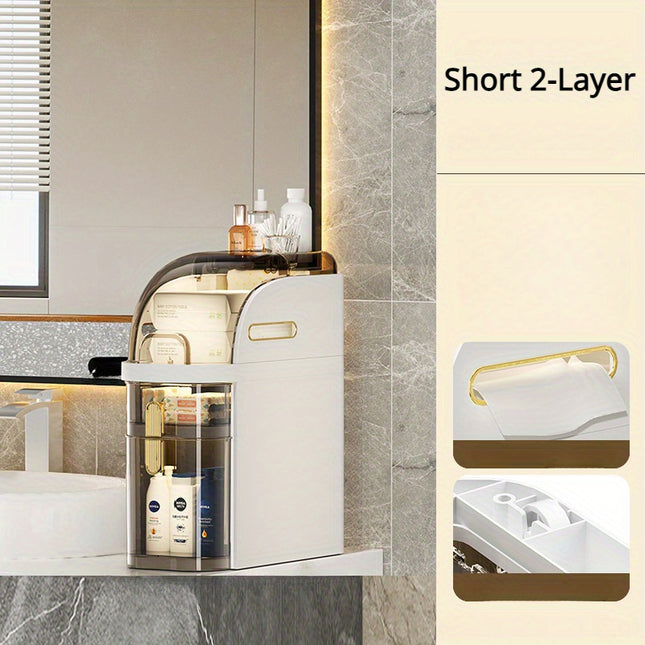 4-Tier Slim Bathroom Storage Cabinet – Freestanding Waterproof Plastic Organizer with Drawers & Handles for Small Spaces