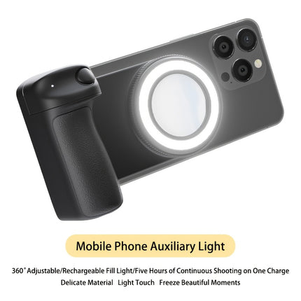 Smartphone Camera Handle – 360° Rotating Grip with Magnetic Remote Shutter & Self-Light for Selfies, Vlogging & Live Streaming