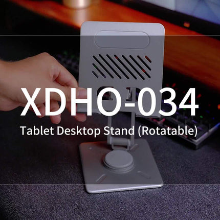 Golden Desktop Rotating Tablet & Phone Stand – Adjustable, Foldable, Universal Carbon Steel Holder for iPad & Smartphones