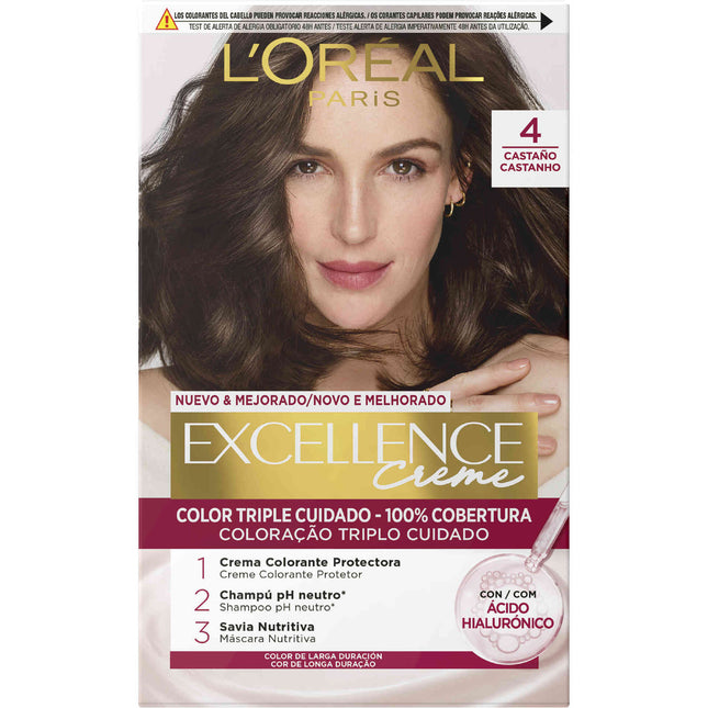 L'Oréal Paris Excellence Creme Chestnut Brown 4 – Permanent Hair Color with Triple Care & Hyaluronic Acid
