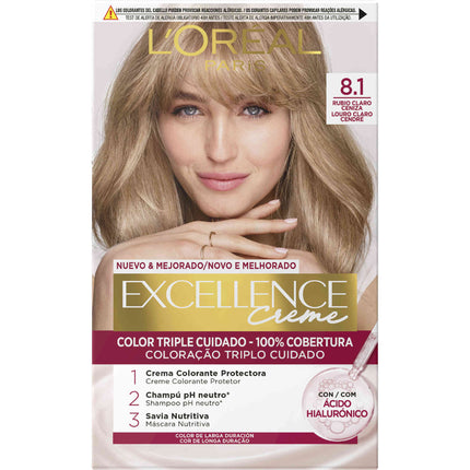 L'Oréal Paris Excellence Creme Light Blonde Cendré 8.1 – Permanent Hair Color with Triple Care & Hyaluronic Acid