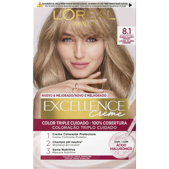 L'Oréal Paris Excellence Creme Light Blonde Cendré 8.1 – Permanent Hair Color with Triple Care & Hyaluronic Acid