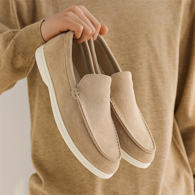 Men’s Lightweight Summer Slip-On Loafers – British Style Casual Business Shoes, Beige PU Upper & Fabric Lining