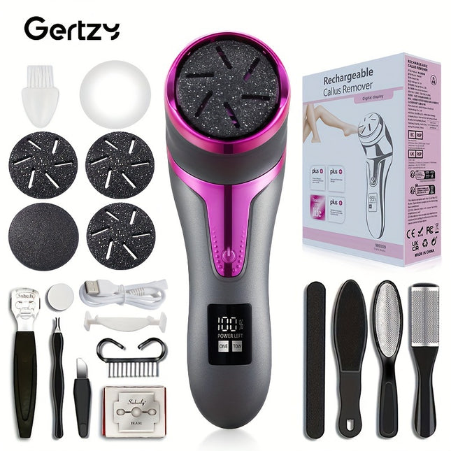 GERTZY Professional Foot Care Kit – Rechargeable Electric Callus Remover with Multiple Heads, 2-Speed Settings & LCD Display – Ideal for Smooth, Healthy Feet