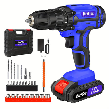 21V Cordless Electric Drill Set – 45Nm Power Drill with 25+1 Torque Settings, 2-Speed, LED Light & 29 Accessories for Home DIY