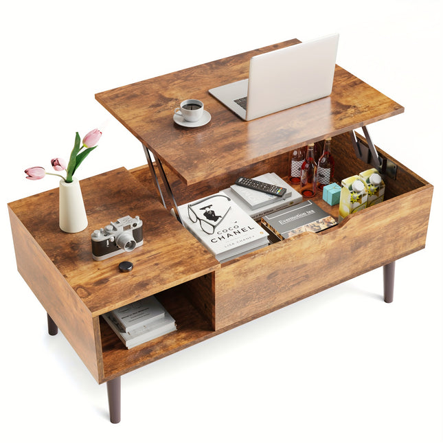 Adjustable Height Coffee Table – Multifunctional Classic Table with Hidden Storage | Engineered Wood & Metal | Ideal for Living Room, Bedroom, or Office