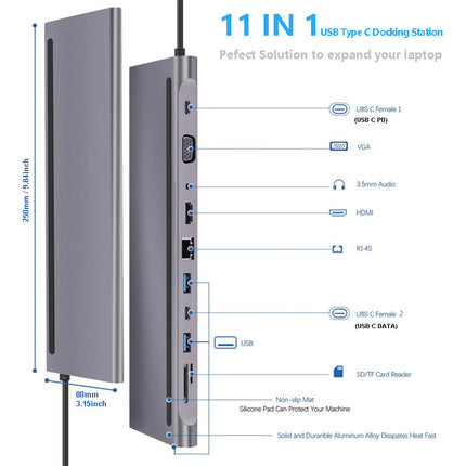 11-in-1 Multifunctional Docking Station Hub – Expand Your Laptop’s Connectivity with USB 3.0, HDMI, Ethernet & More
