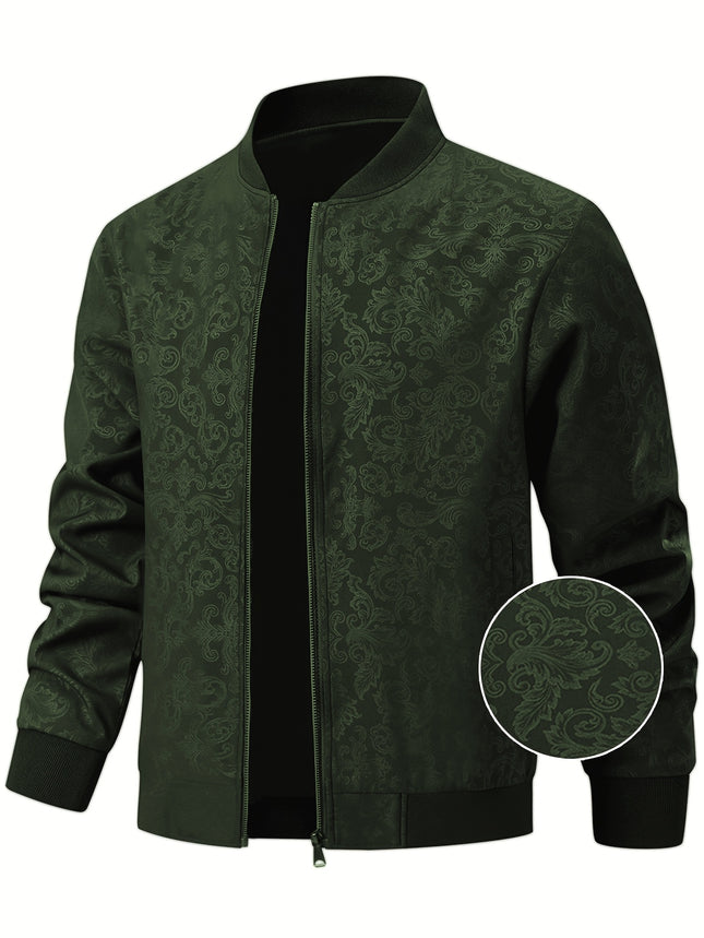 Men’s Phoenix Print Bomber Jacket – Zip-Up Baseball Collar, Windproof & Stylish Casual Outerwear for Spring & Autumn