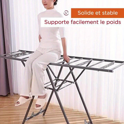 Heavy-Duty Folding Clothes Drying Rack – Aluminum A-Frame with Shoe Rack, Adjustable Height, 4 Wheels, Tool-Free Setup | Indoor/Outdoor | Gray