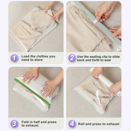 6pcs Hand-Rolled Travel Compression Bags – No Pump Needed, Transparent & Space-Saving Storage for Clothes & Cosmetics