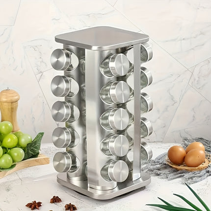 Rotating Stainless Steel Spice Rack Organizer with Glass Jars – 2/3/4/5-Tier Polished Cubby Shelf for Seasoning, Dishware & Countertop Storage