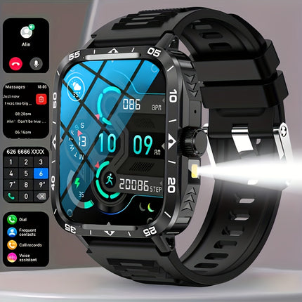 1.95" Smart Watch with LED Flashlight | Waterproof, 100+ Sports Modes, USB Charging | Compatible with Android & iPhone