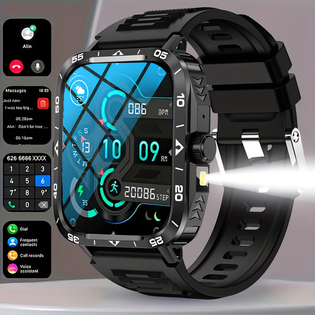 1.95" Smart Watch with LED Flashlight | Waterproof, 100+ Sports Modes, USB Charging | Compatible with Android & iPhone