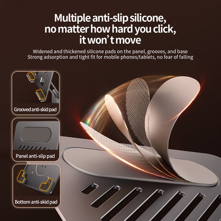 Golden Desktop Rotating Tablet & Phone Stand – Adjustable, Foldable, Universal Carbon Steel Holder for iPad & Smartphones