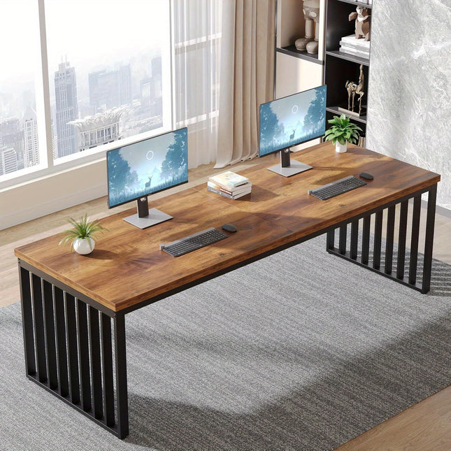 Large 180cm Computer Desk – Modern Office Desk with Engineered Wood Top & Sturdy Metal Frame, Workstation for Home Office or Conference Room (White)