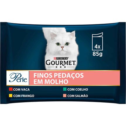 Purina Gourmet Perle Fine Pieces in Sauce Wet Cat Food 4x85g | Exquisite Variety of Beef, Chicken, Rabbit & Salmon