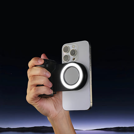 Smartphone Camera Handle – 360° Rotating Grip with Magnetic Remote Shutter & Self-Light for Selfies, Vlogging & Live Streaming