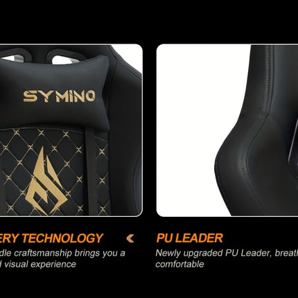 SYMINO Ergonomic Gaming Chair with Footrest & Lumbar Support – Adjustable Recliner PC Chair with Memory Foam & Leather Finish – Black & Grey