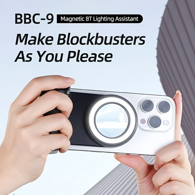 Smartphone Camera Handle – 360° Rotating Grip with Magnetic Remote Shutter & Self-Light for Selfies, Vlogging & Live Streaming