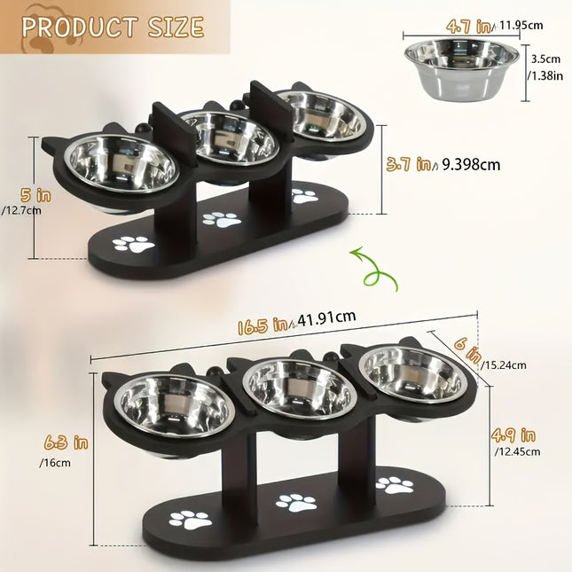 3-Tier Elevated Cat Feeder with Stainless Steel Bowls – Adjustable Angle, Easy-Clean Design for Multiple Cats