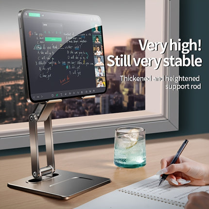 Golden Desktop Rotating Tablet & Phone Stand – Adjustable, Foldable, Universal Carbon Steel Holder for iPad & Smartphones