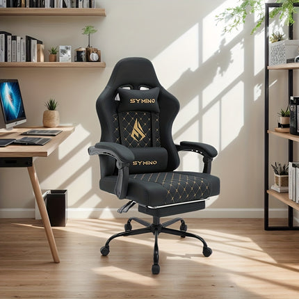 SYMINO Ergonomic Gaming Chair with Footrest & Lumbar Support – Adjustable Recliner PC Chair with Memory Foam & Leather Finish – Black & Grey