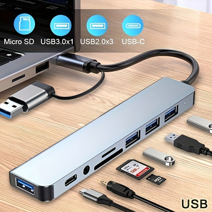 8-in-1 USB Hub with Audio Jack – Multi-Port USB-Powered Adapter for Tablets | Expand Connectivity Easily
