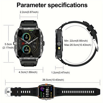 1.95" Smart Watch with LED Flashlight | Waterproof, 100+ Sports Modes, USB Charging | Compatible with Android & iPhone