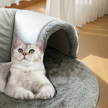 3-in-1 Cozy Cat Tunnel Bed – Play Mat, Hideout & Warm Nest for Cats, Rabbits & Small Pets – Non-Slip Base, Soft Polyester