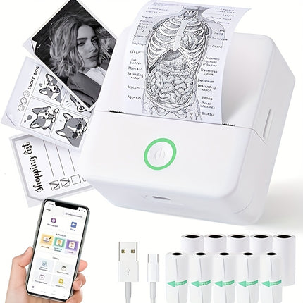X6 Mini Thermal Printer – Wireless Portable Bluetooth Printer for Labels, Photos, Worksheets, Texts | Rechargeable 800mAh | Includes 5 Adhesive Paper Rolls