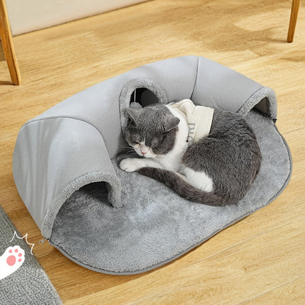 3-in-1 Cozy Cat Tunnel Bed – Play Mat, Hideout & Warm Nest for Cats, Rabbits & Small Pets – Non-Slip Base, Soft Polyester