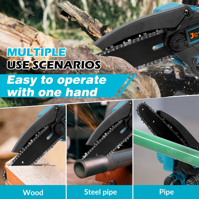 Jemi Tool 6-Inch Mini Cordless Chainsaw with Automatic Lubrication & Dual 1500mAh Batteries – Perfect for Wood Cutting, Branch Pruning & Garden Work