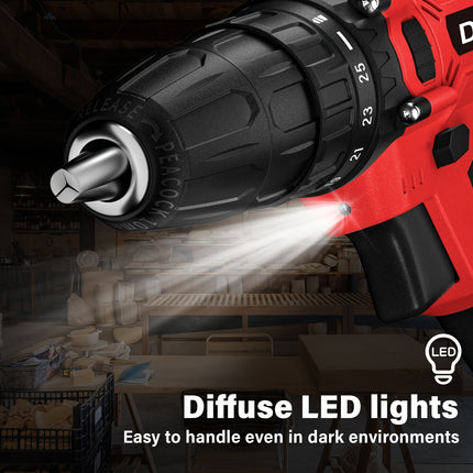 21V Cordless Electric Drill Set – 45Nm Power Drill with 25+1 Torque Settings, 2-Speed, LED Light & 29 Accessories for Home DIY