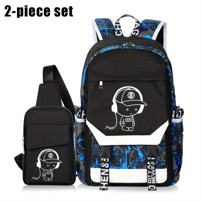 Men’s Glow-in-the-Dark Geometric Backpack – TSA-Approved Large Capacity Laptop Bag with Music Note Design | College, Travel, Commute | Durable Polyester