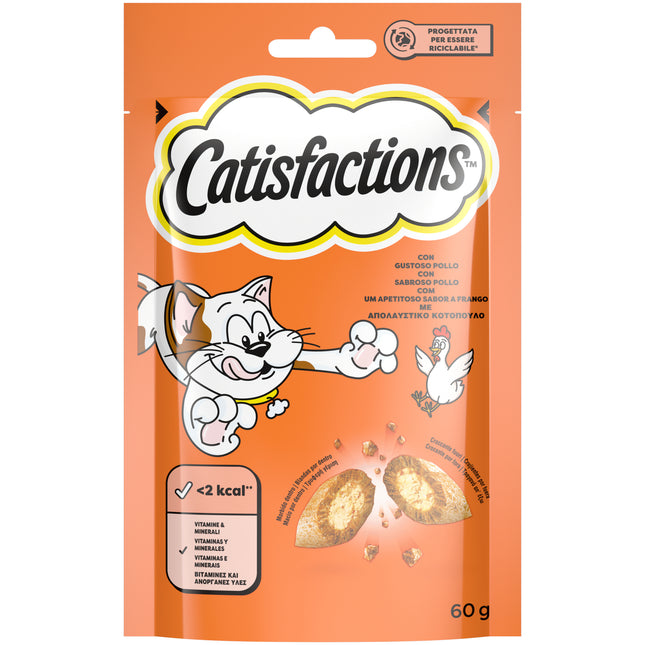 Catisfactions Cat Snack Chicken 60g | Crunchy & Creamy Treats for Junior and Adult Cats