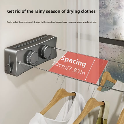 304 Stainless Steel Retractable Clothesline – 5.1m Double Rope, Rustproof & Anti-Sagging Design for Balcony & Window Use