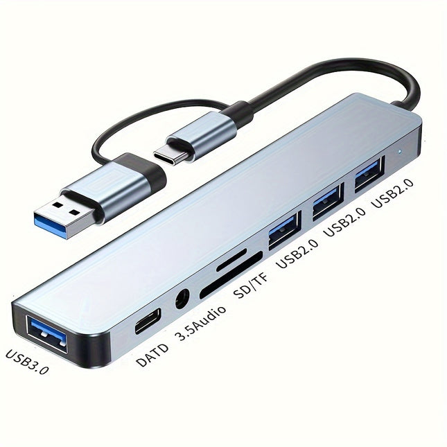 8-in-1 USB Hub with Audio Jack – Multi-Port USB-Powered Adapter for Tablets | Expand Connectivity Easily