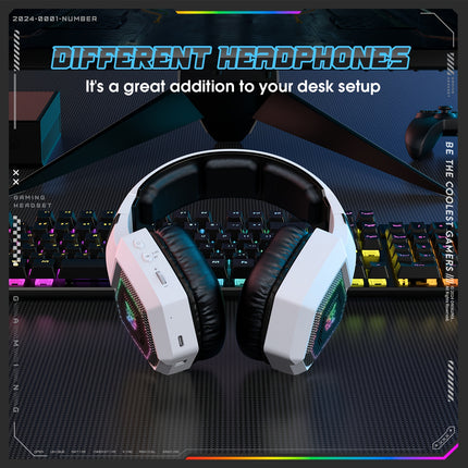 ONIKUMA 7.1 Wireless Gaming Headset | RGB Lights | Detachable Mic | Type-C Charging | White Hexagon Design
