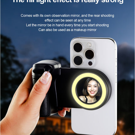 Smartphone Camera Handle – 360° Rotating Grip with Magnetic Remote Shutter & Self-Light for Selfies, Vlogging & Live Streaming